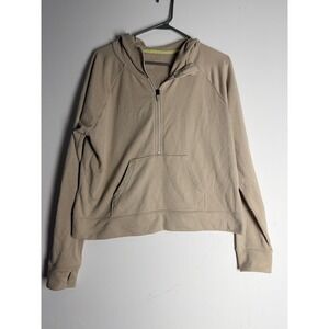 Xersion Womens Tan Beige Quarter Zip Hoodie Pullover Activewear Thumbholes L